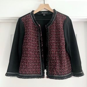 St John Tweed Fringe Cropped Evening Jacket Blazer Milano Knit Size 10 Medium